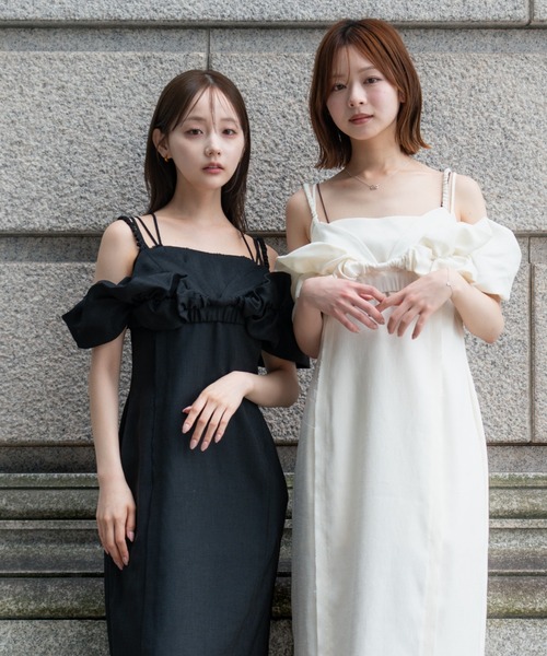 SENEE(セニー)の「fringe line belt cami one-piece(フリンジラインベルトキャミワンピース)(ワンピース・レディース・ブラック/グレイッシュベージュ/アイボリー・MEDIUM/SMALL)」の20枚目の写真