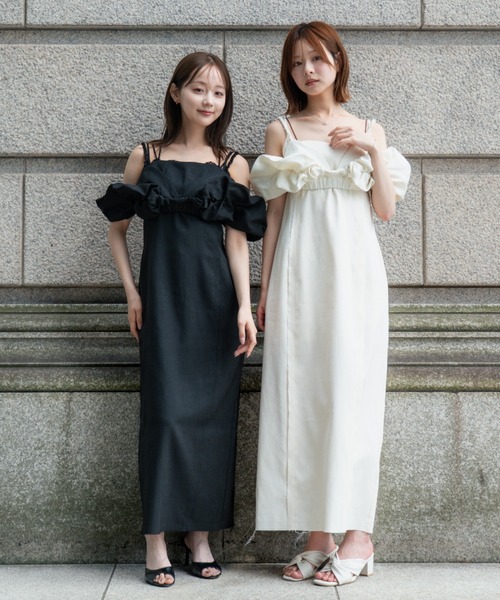 SENEE(セニー)の「fringe line belt cami one-piece(フリンジラインベルトキャミワンピース)(ワンピース・レディース・ブラック/グレイッシュベージュ/アイボリー・MEDIUM/SMALL)」の18枚目の写真