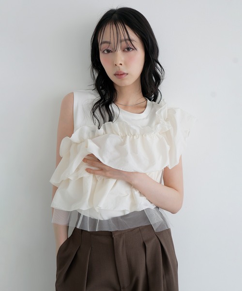 マルチウェイフリルデザイントップス（Tシャツ/カットソー）｜LIAN