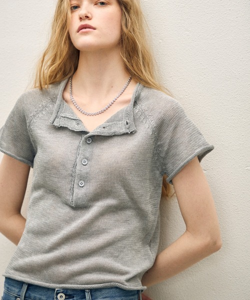 Прозрачный вязаный самарит хенли Henley neck топs