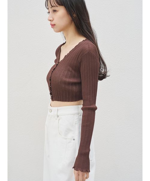 SNIDEL（スナイデル）の「レーストリムシアーカーディガン（カーディガン/ボレロ・レディース・イエロー/ブラウン/オフホワイト/ブラック・F）」の9枚目の写真