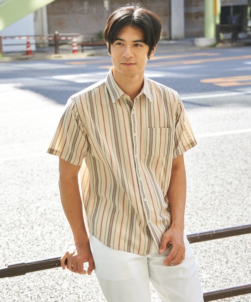 ikka(イッカ)の「冷感パナマレギュラーカラー半袖シャツ(シャツ/ブラウス・メンズ・マスタード/ネイビー/ベージュ/オフホワイト/ブルー/オリーブ・M/L/XL/S)」の3枚目の写真