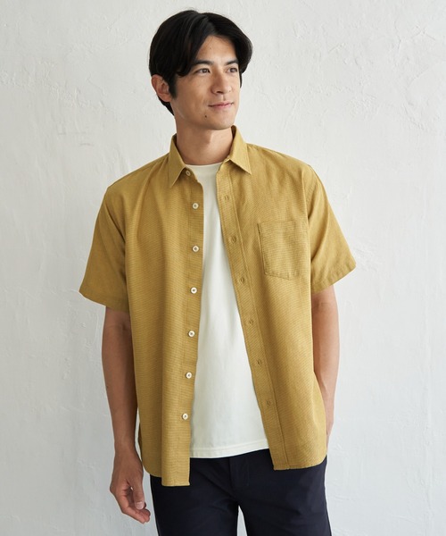 ikka(イッカ)の「冷感パナマレギュラーカラー半袖シャツ(シャツ/ブラウス・メンズ・マスタード/ネイビー/ベージュ/オフホワイト/ブルー/オリーブ・M/L/XL/S)」の6枚目の写真