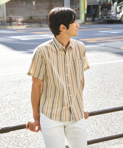 ikka(イッカ)の「冷感パナマレギュラーカラー半袖シャツ(シャツ/ブラウス・メンズ・マスタード/ネイビー/ベージュ/オフホワイト/ブルー/オリーブ・M/L/XL/S)」の15枚目の写真