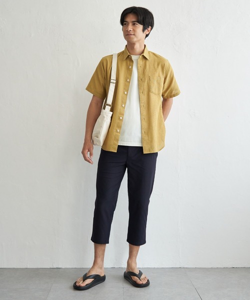 ikka(イッカ)の「冷感パナマレギュラーカラー半袖シャツ(シャツ/ブラウス・メンズ・マスタード/ネイビー/ベージュ/オフホワイト/ブルー/オリーブ・M/L/XL/S)」の11枚目の写真