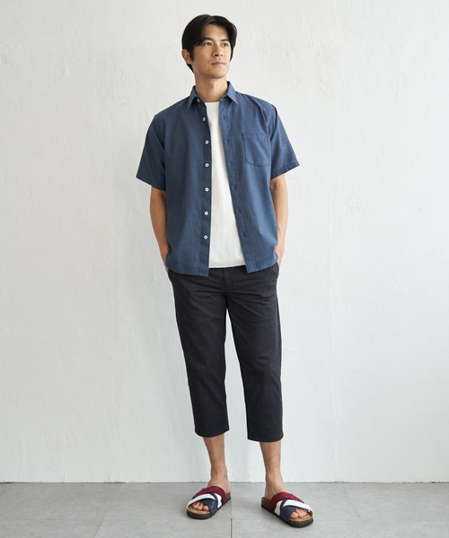 ikka(イッカ)の「冷感パナマレギュラーカラー半袖シャツ(シャツ/ブラウス・メンズ・マスタード/ネイビー/ベージュ/オフホワイト/ブルー/オリーブ・M/L/XL/S)」の7枚目の写真