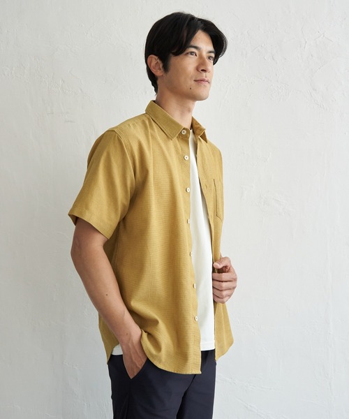 ikka(イッカ)の「冷感パナマレギュラーカラー半袖シャツ(シャツ/ブラウス・メンズ・マスタード/ネイビー/ベージュ/オフホワイト/ブルー/オリーブ・M/L/XL/S)」の8枚目の写真
