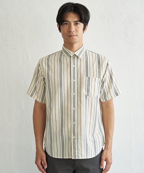 ikka(イッカ)の「冷感パナマレギュラーカラー半袖シャツ(シャツ/ブラウス・メンズ・マスタード/ネイビー/ベージュ/オフホワイト/ブルー/オリーブ・M/L/XL/S)」の20枚目の写真