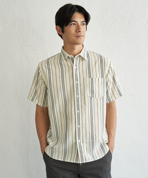ikka(イッカ)の「【MonoMax × 小泉孝太郎】冷感パナマレギュラーカラー半袖シャツ「小泉孝太郎さん着用モデル」(シャツ/ブラウス・メンズ・マスタード/ネイビー/ベージュ/オフホワイト/ブルー/オリーブ・M/L/XL/S)」の16枚目の写真