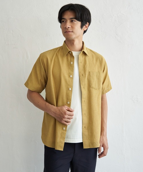 ikka(イッカ)の「冷感パナマレギュラーカラー半袖シャツ(シャツ/ブラウス・メンズ・マスタード/ネイビー/ベージュ/オフホワイト/ブルー/オリーブ・M/L/XL/S)」の9枚目の写真