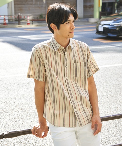 ikka(イッカ)の「冷感パナマレギュラーカラー半袖シャツ(シャツ/ブラウス・メンズ・マスタード/ネイビー/ベージュ/オフホワイト/ブルー/オリーブ・M/L/XL/S)」の14枚目の写真