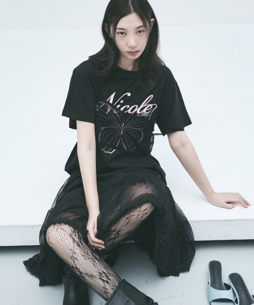 NICK&NICOLE(ニックアンドニコール)の「NICOLE BUTTERFLY SLEEVE TOP_BLACK PINK(Tシャツ/カットソー・レディース・その他・MEDIUM/LARGE)」の2枚目の写真
