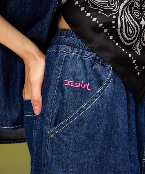 X-girl(エックスガール)の「FACE LABEL POCKET EASY PANTS(その他パンツ・レディース・インディゴブルー/ピンク/マルチ・S/M)」の7枚目の写真