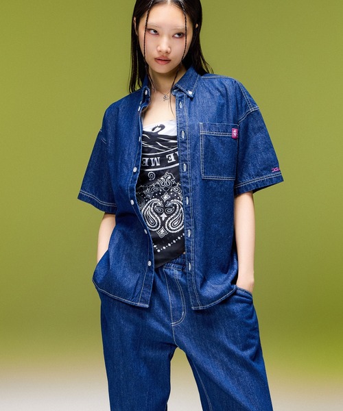 X-girl(エックスガール)の「FACE LABEL POCKET EASY PANTS(その他パンツ・レディース・インディゴブルー/ピンク/マルチ・S/M)」の9枚目の写真