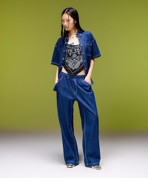 X-girl(エックスガール)の「FACE LABEL POCKET EASY PANTS(その他パンツ・レディース・インディゴブルー/ピンク/マルチ・S/M)」の10枚目の写真