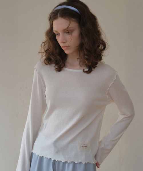 OURNOSTALGIA(アワー ノスタルジア)の「Lisse Merrow T-shirt_Ivory(O26TP01)(Tシャツ/カットソー・レディース・アイボリー・FREE)」の1枚目の写真