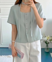 リボンシングルブレストトップス