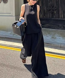 ノースリーブトップスワイドパンツセットアップ