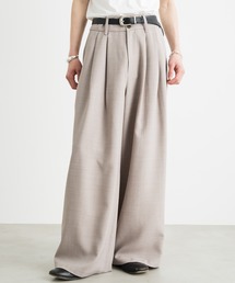 3-Tuck wide linen touch straight slacks / 3タックワイドリネンタッチストレートスラックス