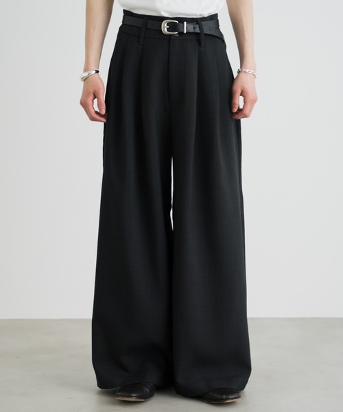 SINSS(�V���X)��3-Tuck wide linen touch straight slacks / 3�^�b�N���C�h���l���^�b�`�X�g���[�g�X���b�N�X�i�ڐG�⊴�E�h�V���E����\�j(�X���b�N�X)