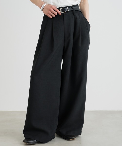 sinss 3タック ワイド リネン タッチ ストレート スラックス 接触冷感 SINSS（シンス）の「3-Tuck wide linen touch straight slacks / 3