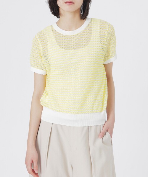 BIANCA(ビアンカ)の「【着映えレイヤード】バックリボンボーダーニット(Tシャツ/カットソー・レディース・ネイビー/グレー系その他/イエロー・38)」の12枚目の写真