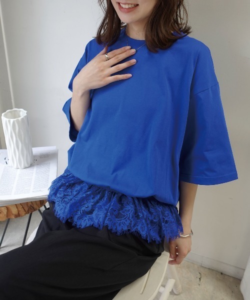 CORNERS（コーナーズ）の「【機能素材】裾レースTシャツ【接触冷感】【UV加工】【吸水速乾】（Tシャツ/カットソー・レディース・ブルー/ブラック/ホワイト/キャメル・M）」の4枚目の写真