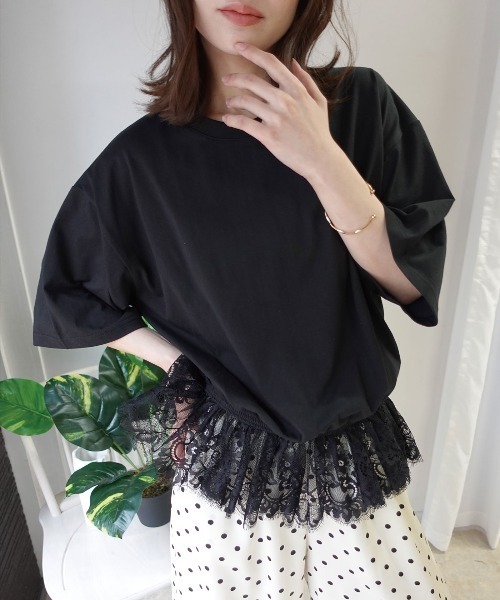 CORNERS（コーナーズ）の「【機能素材】裾レースTシャツ【接触冷感】【UV加工】【吸水速乾】（Tシャツ/カットソー・レディース・ブルー/ブラック/ホワイト/キャメル・M）」の3枚目の写真