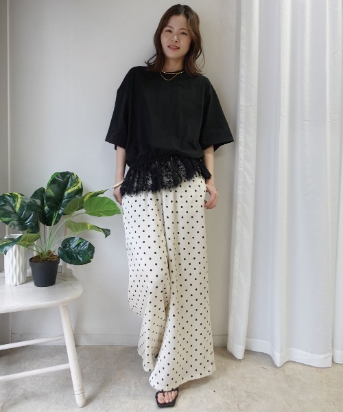 CORNERS（コーナーズ）の「【機能素材】裾レースTシャツ【接触冷感】【UV加工】【吸水速乾】（Tシャツ/カットソー・レディース・ブルー/ブラック/ホワイト/キャメル・M）」の5枚目の写真