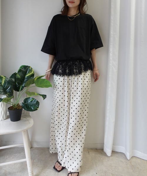 CORNERS（コーナーズ）の「【機能素材】裾レースTシャツ【接触冷感】【UV加工】【吸水速乾】（Tシャツ/カットソー・レディース・ブルー/ブラック/ホワイト/キャメル・M）」の6枚目の写真