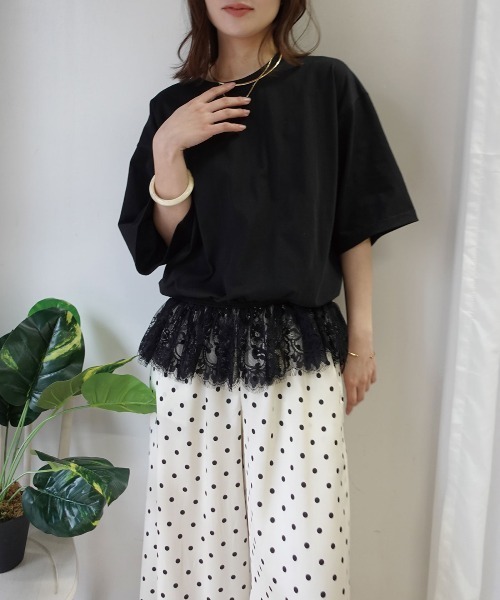 CORNERS（コーナーズ）の「【機能素材】裾レースTシャツ【接触冷感】【UV加工】【吸水速乾】（Tシャツ/カットソー・レディース・ブルー/ブラック/ホワイト/キャメル・M）」の7枚目の写真