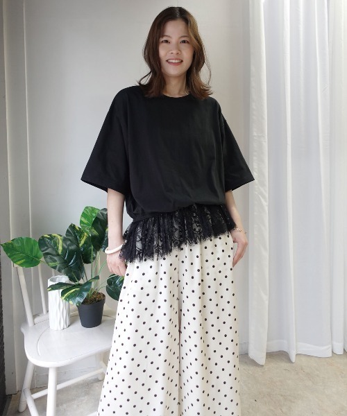 CORNERS（コーナーズ）の「【機能素材】裾レースTシャツ【接触冷感】【UV加工】【吸水速乾】（Tシャツ/カットソー・レディース・ブルー/ブラック/ホワイト/キャメル・M）」の8枚目の写真