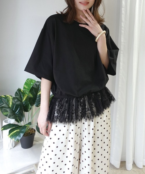 CORNERS（コーナーズ）の「【機能素材】裾レースTシャツ【接触冷感】【UV加工】【吸水速乾】（Tシャツ/カットソー・レディース・ブルー/ブラック/ホワイト/キャメル・M）」の10枚目の写真