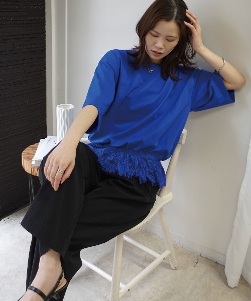 CORNERS（コーナーズ）の「【機能素材】裾レースTシャツ【接触冷感】【UV加工】【吸水速乾】（Tシャツ/カットソー・レディース・ブルー/ブラック/ホワイト/キャメル・M）」の11枚目の写真