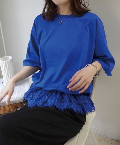 CORNERS（コーナーズ）の「【機能素材】裾レースTシャツ【接触冷感】【UV加工】【吸水速乾】（Tシャツ/カットソー・レディース・ブルー/ブラック/ホワイト/キャメル・M）」の12枚目の写真