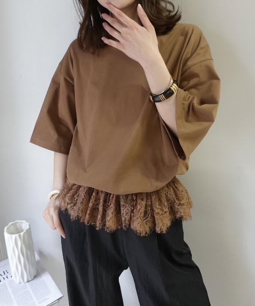 CORNERS（コーナーズ）の「【機能素材】裾レースTシャツ【接触冷感】【UV加工】【吸水速乾】（Tシャツ/カットソー・レディース・ブルー/ブラック/ホワイト/キャメル・M）」の13枚目の写真