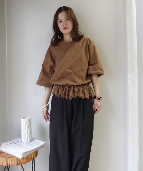 CORNERS（コーナーズ）の「【機能素材】裾レースTシャツ【接触冷感】【UV加工】【吸水速乾】（Tシャツ/カットソー・レディース・ブルー/ブラック/ホワイト/キャメル・M）」の14枚目の写真