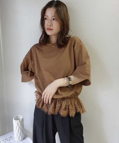 CORNERS（コーナーズ）の「【機能素材】裾レースTシャツ【接触冷感】【UV加工】【吸水速乾】（Tシャツ/カットソー・レディース・ブルー/ブラック/ホワイト/キャメル・M）」の16枚目の写真
