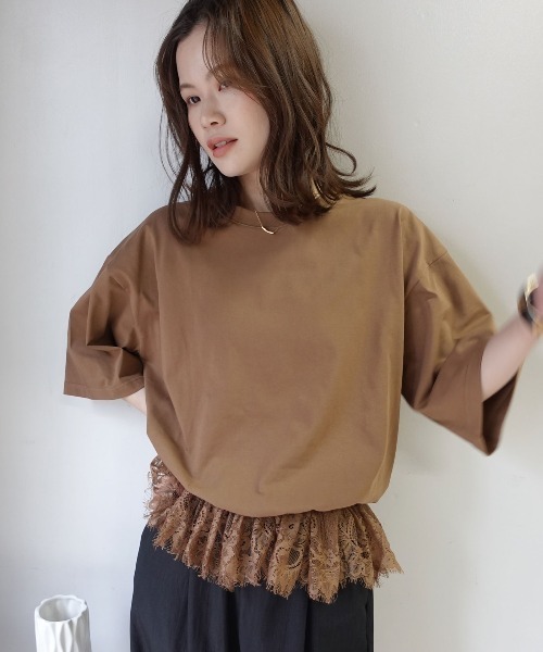 CORNERS（コーナーズ）の「【機能素材】裾レースTシャツ【接触冷感】【UV加工】【吸水速乾】（Tシャツ/カットソー・レディース・ブルー/ブラック/ホワイト/キャメル・M）」の17枚目の写真