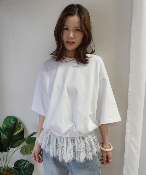 CORNERS（コーナーズ）の「【機能素材】裾レースTシャツ【接触冷感】【UV加工】【吸水速乾】（Tシャツ/カットソー・レディース・ブルー/ブラック/ホワイト/キャメル・M）」の18枚目の写真