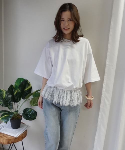 CORNERS（コーナーズ）の「【機能素材】裾レースTシャツ【接触冷感】【UV加工】【吸水速乾】（Tシャツ/カットソー・レディース・ブルー/ブラック/ホワイト/キャメル・M）」の19枚目の写真