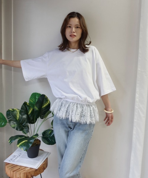 CORNERS（コーナーズ）の「【機能素材】裾レースTシャツ【接触冷感】【UV加工】【吸水速乾】（Tシャツ/カットソー・レディース・ブルー/ブラック/ホワイト/キャメル・M）」の20枚目の写真