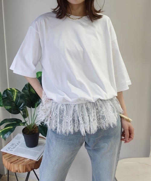 CORNERS（コーナーズ）の「【機能素材】裾レースTシャツ【接触冷感】【UV加工】【吸水速乾】（Tシャツ/カットソー・レディース・ブルー/ブラック/ホワイト/キャメル・M）」の21枚目の写真