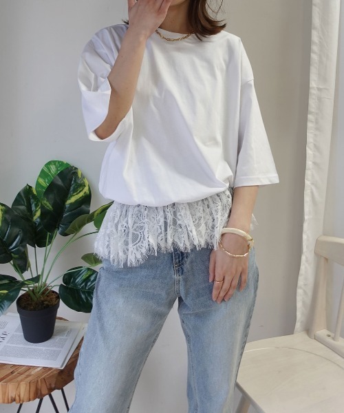 CORNERS（コーナーズ）の「【機能素材】裾レースTシャツ【接触冷感】【UV加工】【吸水速乾】（Tシャツ/カットソー・レディース・ブルー/ブラック/ホワイト/キャメル・M）」の22枚目の写真