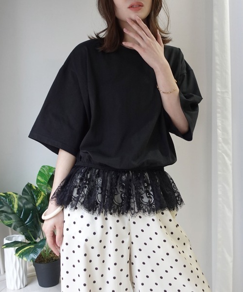 CORNERS（コーナーズ）の「【機能素材】裾レースTシャツ【接触冷感】【UV加工】【吸水速乾】（Tシャツ/カットソー・レディース・ブルー/ブラック/ホワイト/キャメル・M）」の9枚目の写真