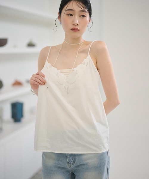 LAULEN(ローレン)の「flower cutwork cotton camisole / フラワーカットワークコットンキャミソール(キャミソール・レディース・ホワイト/ブラック・FREE)」の22枚目の写真