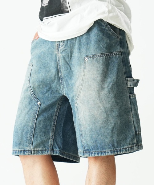 Beno(ビーノ)の「ペインター ダブルニー デニムショートパンツ / バミューダ バギー ワークショーツ メンズ Double Knee Denim Shorts(その他パンツ・メンズ・ブルー/ブラック/ライトブルー・MEDIUM/X-LARGE/LARGE)」の2枚目の写真