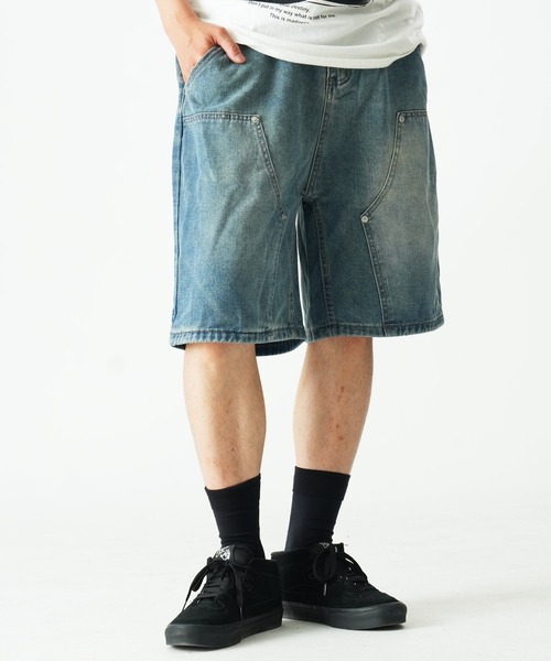 Beno(ビーノ)の「ペインター ダブルニー デニムショートパンツ / バミューダ バギー ワークショーツ メンズ Double Knee Denim Shorts(その他パンツ・メンズ・ブルー/ブラック/ライトブルー・MEDIUM/X-LARGE/LARGE)」の14枚目の写真