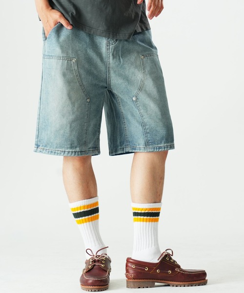 Beno(ビーノ)の「ペインター ダブルニー デニムショートパンツ / バミューダ バギー ワークショーツ メンズ Double Knee Denim Shorts(その他パンツ・メンズ・ブルー/ブラック/ライトブルー・MEDIUM/X-LARGE/LARGE)」の18枚目の写真