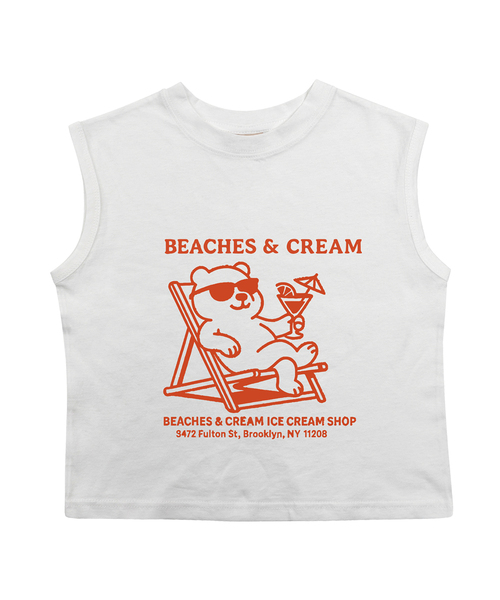 BEACHESAND CREAM KIDS(ビーチスアンドクリームキッズ)の「バカンスベア 袖なしTシャツ-ホワイト(Tシャツ/カットソー・レディース・ホワイト・SMALL/MEDIUM/LARGE)」の1枚目の写真